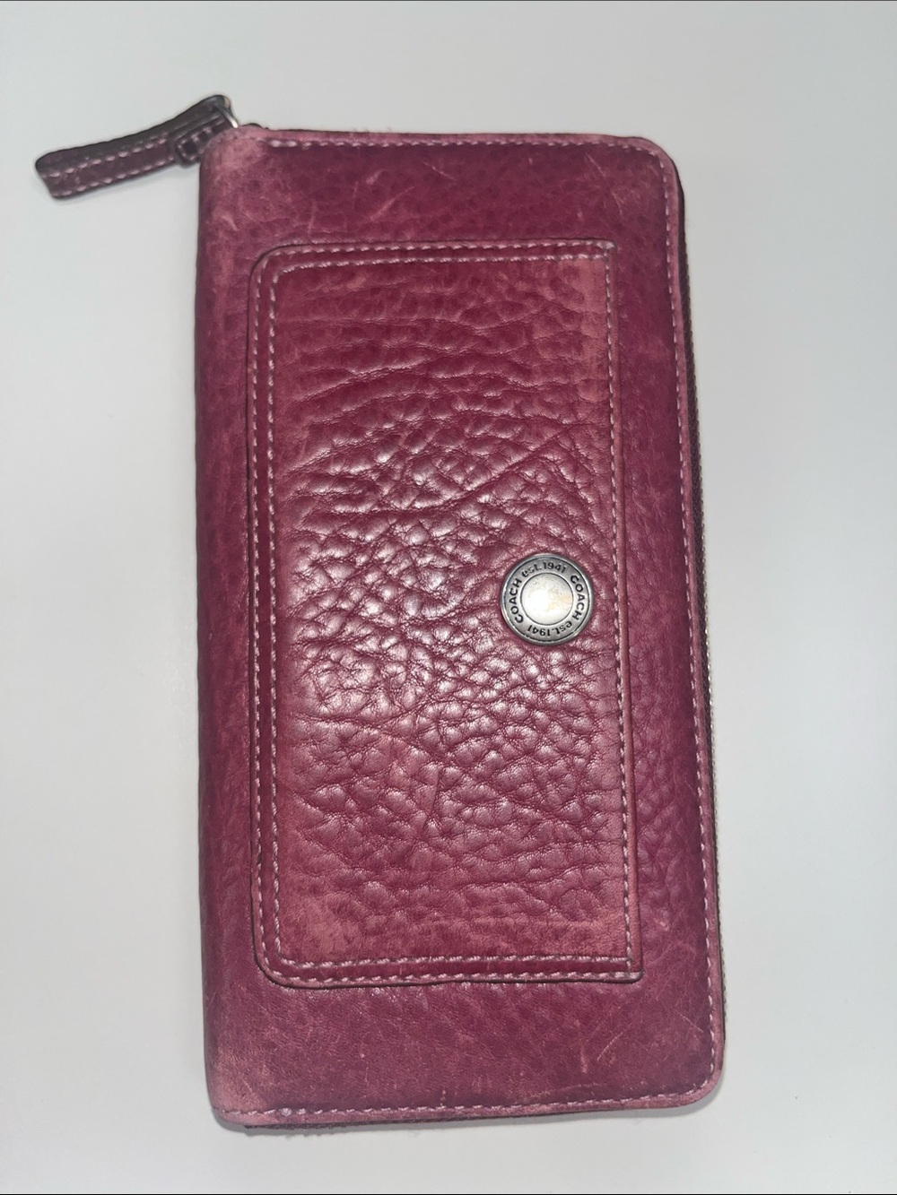 Coach Plum Berry Leather Zip Around Accordion Wallet